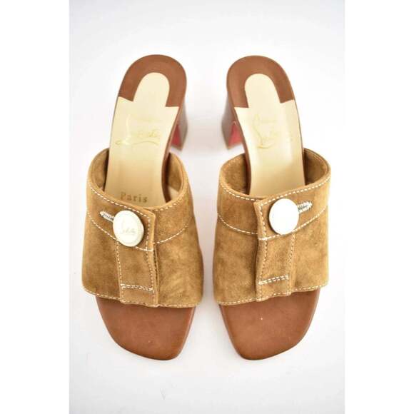 Christian Louboutin Dechirago 55 Safari Brown Suede Mule Block Heel Sandal 35.5 - Picture 7 of 12